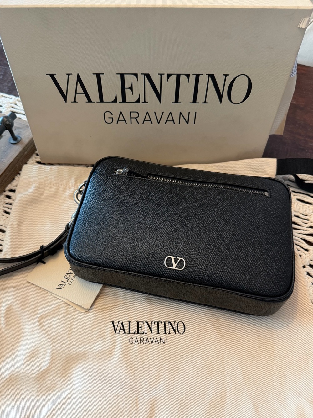 Valentino Garavani VLogo Leather Pouch - Black - New with Tags